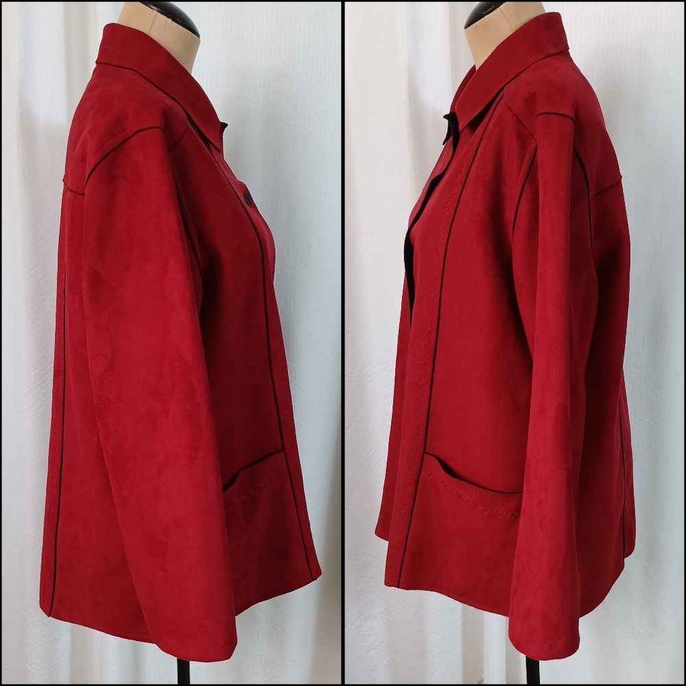 Alfred Dunner Jacket Womens 8 Red Faux Suede Fleece Academia Tomato Girl Comfy - Picture 3 of 6